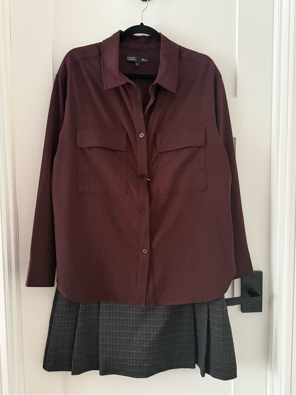 Reitmans Burgundy-espresso Shirt & Plaid Pleated Skirt/Skort SET Size Large NWT